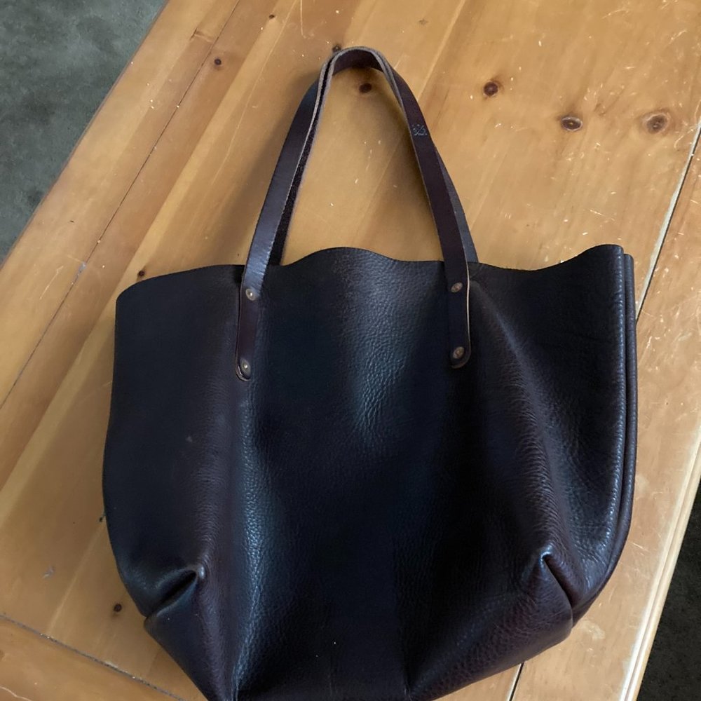 Go Forth Goods Large Full Grain Leather Avery Tote Mocha Brown Made in USA